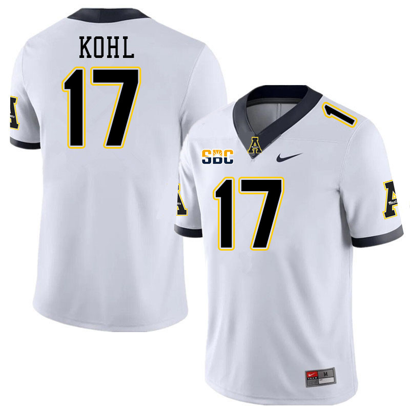 Appalachian State Mountaineers #17 JJ Kohl College Football Jerseys-White